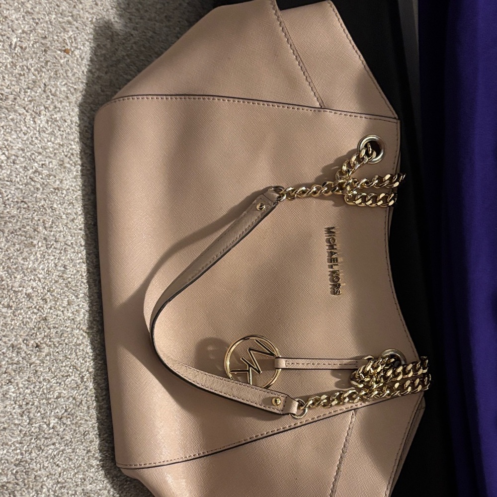 Michael Kors Cream Shoulder Bag with Gold Accents